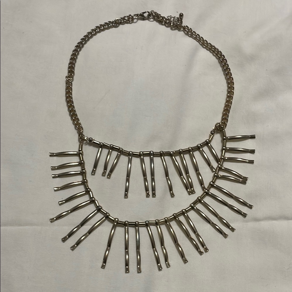 Gold Fan Design Necklace with Radiating Fringe